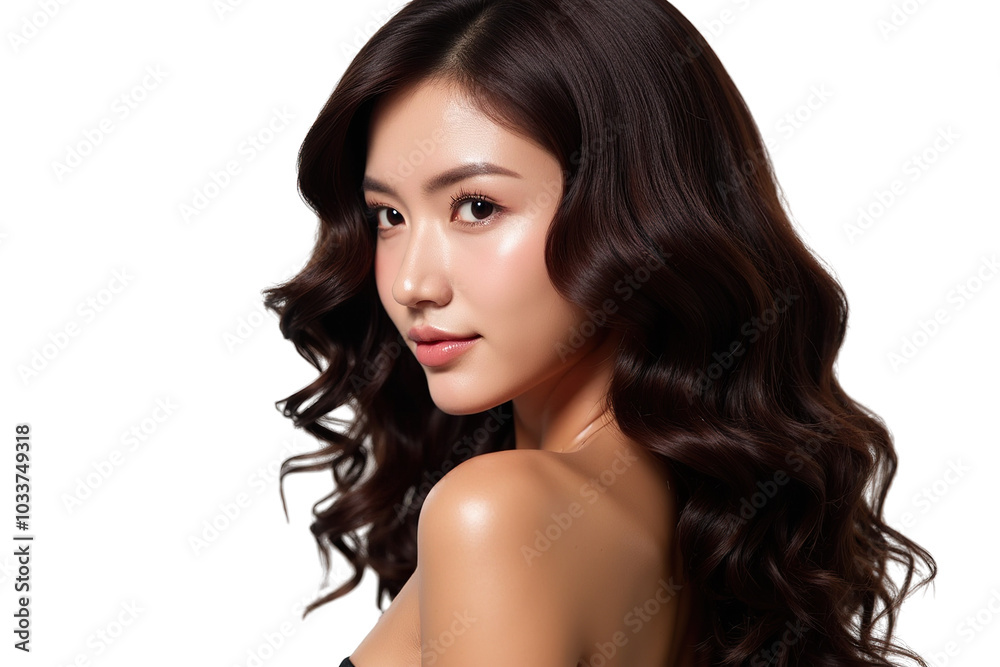 Beautiful Asia Woman with Long Wavy Brunette Hair isolated PNG Beautiful Asia Woman with Long Wavy Brunette Hair isolated PNG
