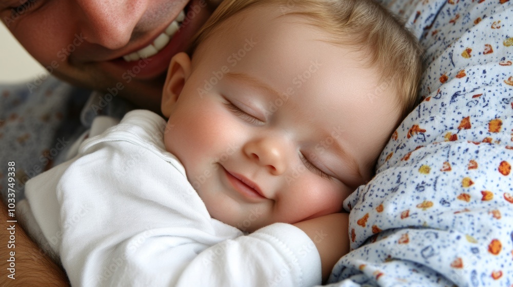 Sleeping Baby in Father s Arms Sweet Infant Snoozing Sleeping Baby in Father s Arms Sweet Infant Snoozing