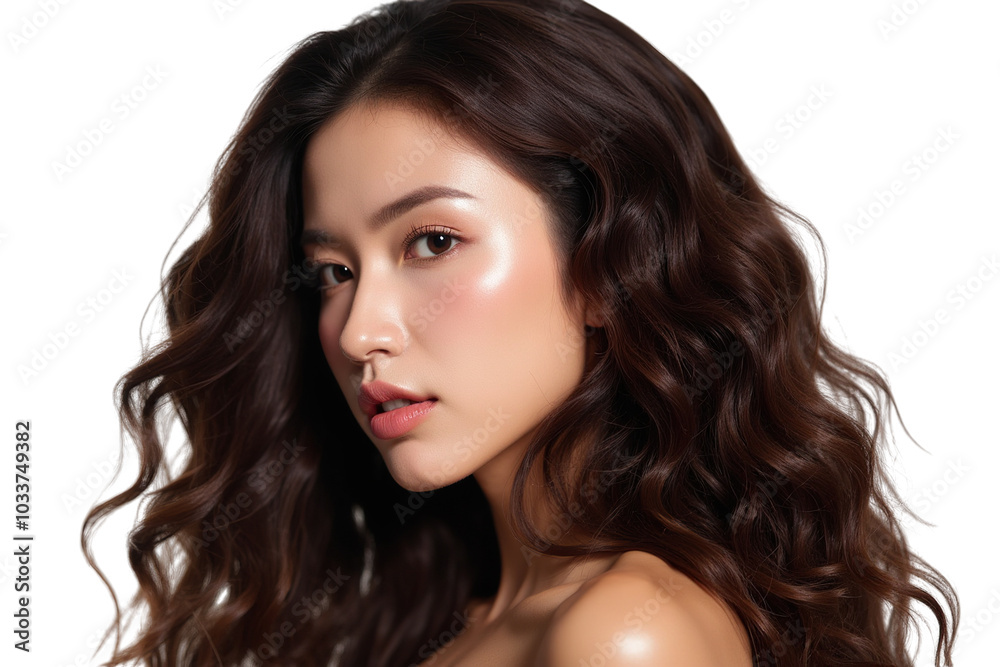 Beautiful Asia Woman with Long Wavy Brunette Hair isolated PNG Beautiful Asia Woman with Long Wavy Brunette Hair isolated PNG
