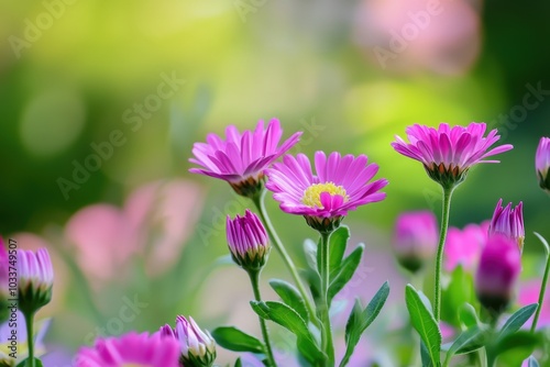 Delicate pink daisies basking in warm sunlight during a vibrant spring afternoon