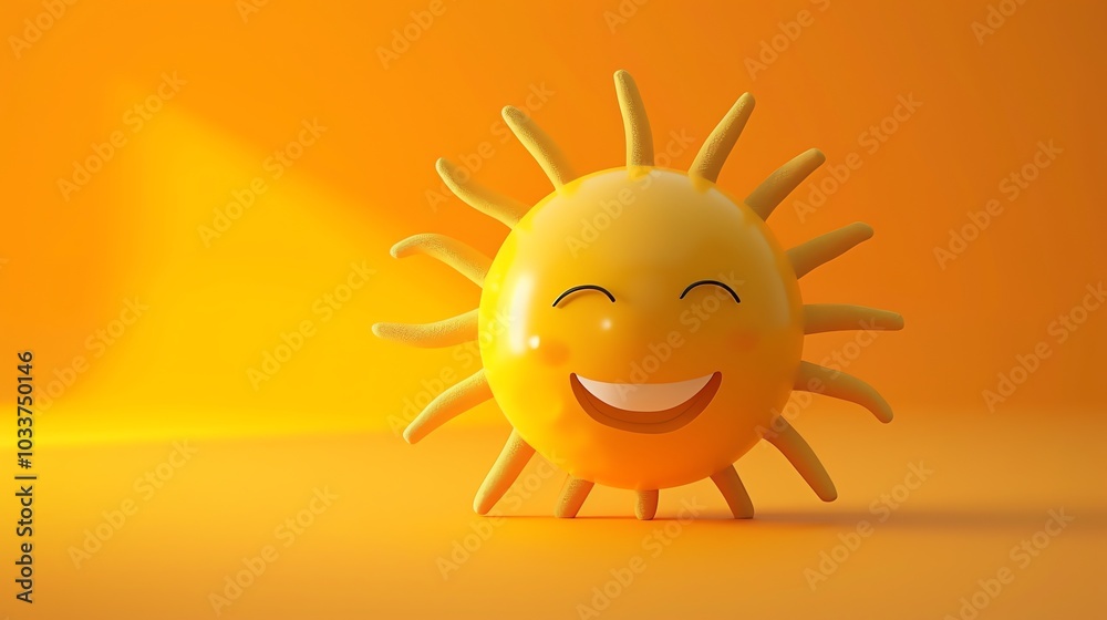 Fototapeta premium A cartoon sun with a smiling face on a yellow background.