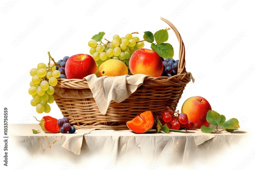 Basket fruit grapes apple. Basket fruit grapes apple.