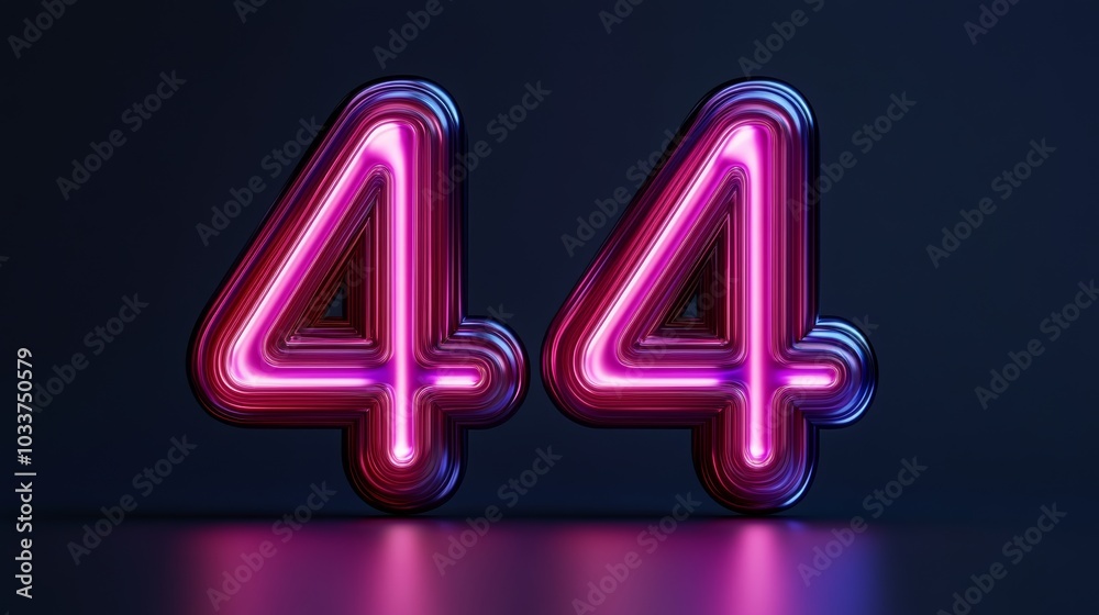 3D Neon Number 44 Glowing Pink Digital Font on Dark Background 3D Neon Number 44 Glowing Pink Digital Font on Dark Background