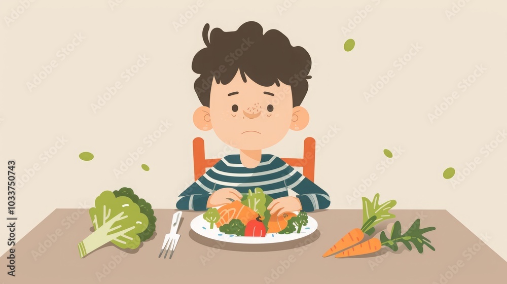 child with plate of vegetables illustration. child with plate of vegetables illustration.