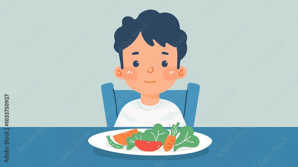 child with plate of vegetables illustration. child with plate of vegetables illustration.