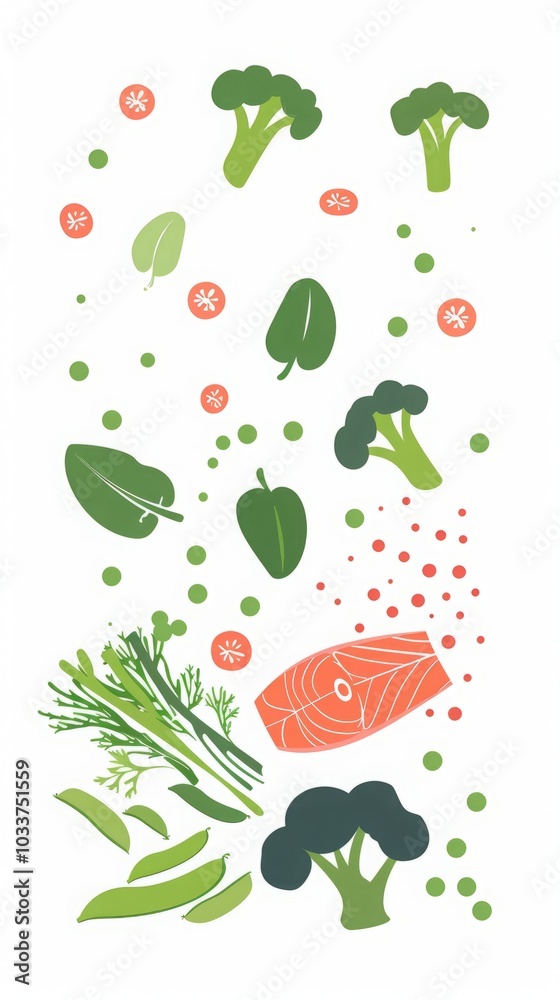 vegetables and red fish on a white background. vegetables and red fish on a white background.