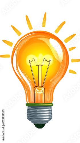 Bright light bulb illustration with glowing elements on a white isolate background.