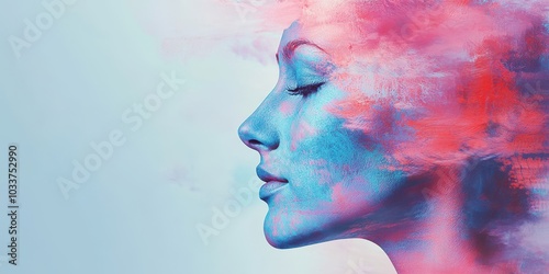 Abstract portrait with vibrant colors representing emotions and thoughts.