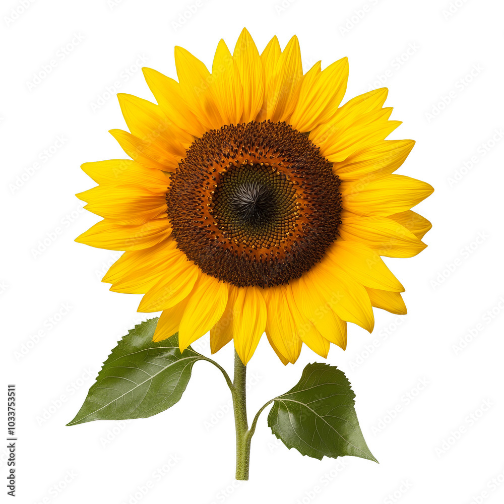 Bright sunflower with vibrant yellow petals on a white isolated background. Bright sunflower with vibrant yellow petals on a white isolated background.