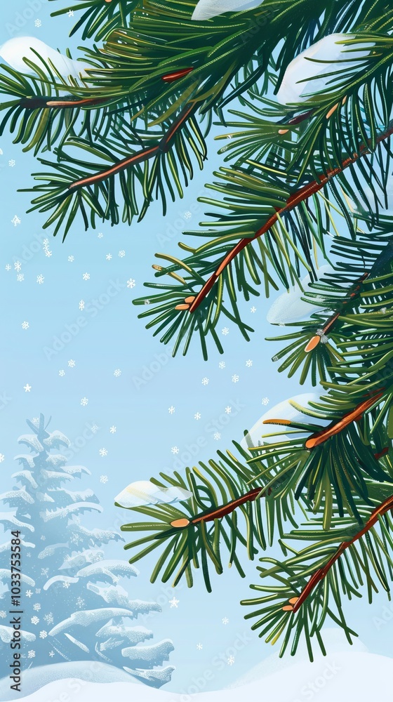 Fototapeta premium spruce branches in snow illustration.