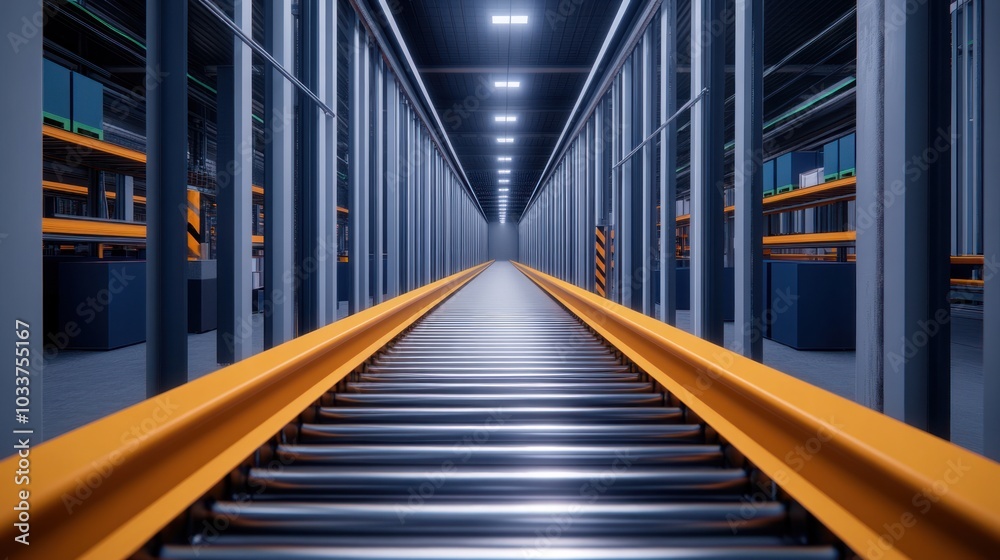 Fototapeta premium Modern industrial warehouse with conveyor system a glimpse into automated logistics operations and storage solutions