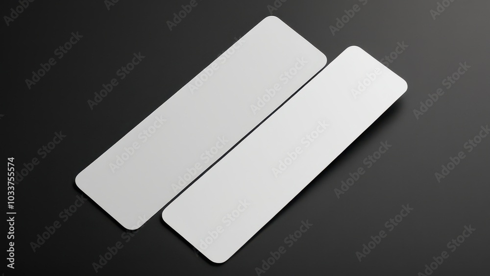 Realistic bookmark mockup featuring a simple, rectangular design. Perfect for showcasing book-related designs or promotional materials in a clean, minimal setting Realistic bookmark mockup featuring a simple, rectangular design. Perfect for showcasing book-related designs or promotional materials in a clean, minimal setting