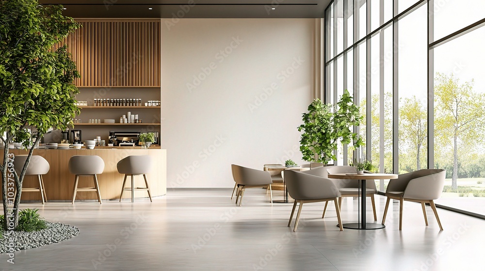 Fototapeta premium Modern Minimalist Cafe Interior with Natural Light