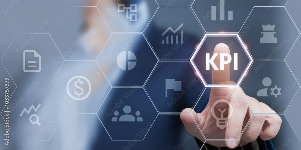 Digital Interface Featuring Multiple Hexagonal Tiles for KPI Management and Visualization in Business Analytics Digital Interface Featuring Multiple Hexagonal Tiles for KPI Management and Visualization in Business Analytics