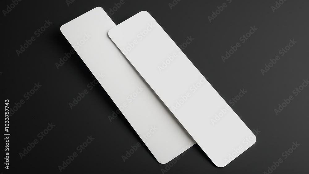 Minimalist bookmark mockup showing a classic, rectangular bookmark in a neutral setting. Great for use in digital or print media presentations, focusing solely on the bookmark design Minimalist bookmark mockup showing a classic, rectangular bookmark in a neutral setting. Great for use in digital or print media presentations, focusing solely on the bookmark design