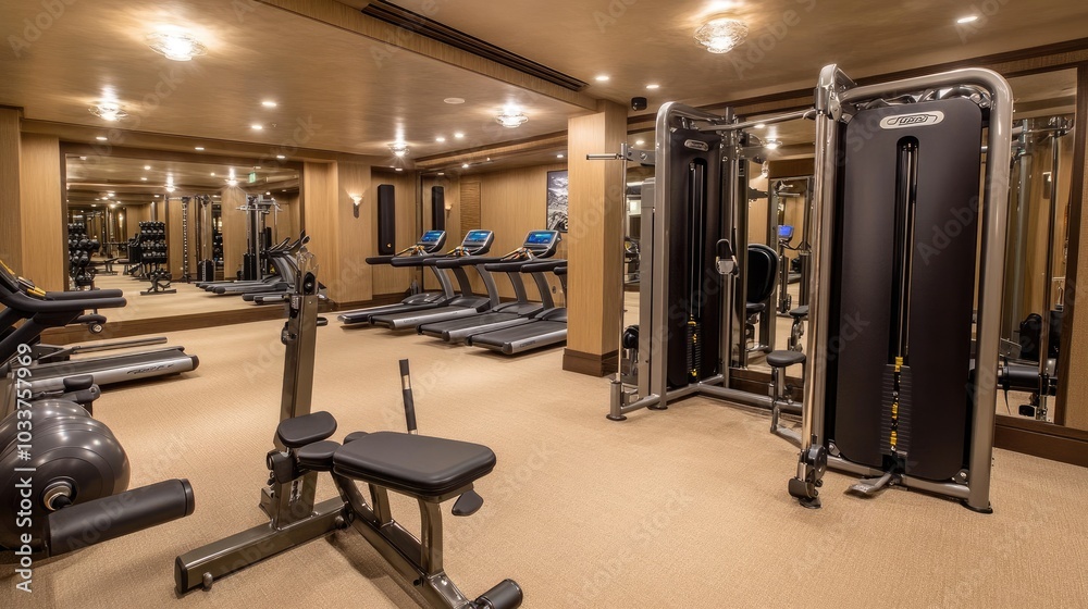 Fototapeta premium Modern Gym Interior with Equipment and Mirrors