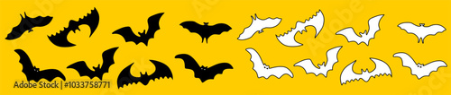 Grunge Halloween Bats Stamps Collection. Can be used as Banners, Insignias or Badges. Vector Distressed Textures Set. Blank Shapes. Vector Illustration. Black isolated on white