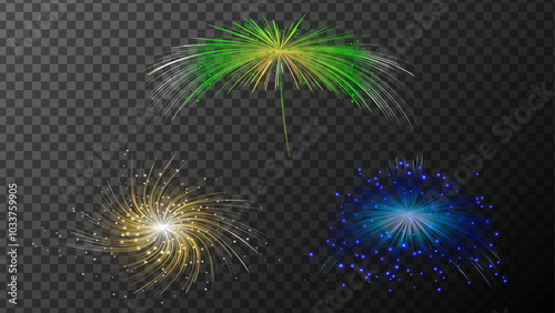 Decorative gradient vibrant golden festive firework on dark background.Fireworks Celebration Background.  Design illustration for banner, social media, advertising, website.