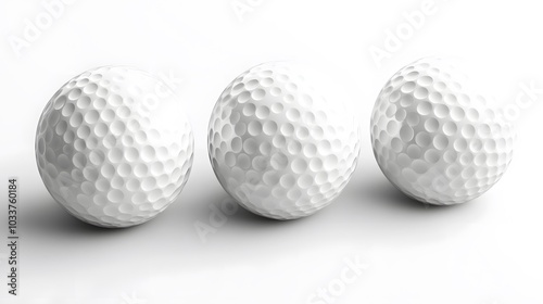 White golf balls on white background, banner, close up view, 3d illustration. 