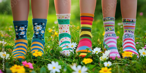 Obraz na płótnie A vibrant image celebrating National Sock Day, featuring colorful and fun socks displayed in various patterns and designs. The lively atmosphere showcases the joy of wearing unique socks w salonie