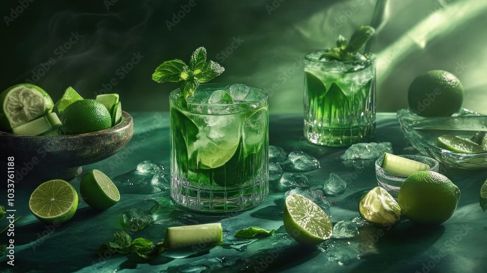 Refreshing Green Cocktail with Lime and Mint Refreshing Green Cocktail with Lime and Mint