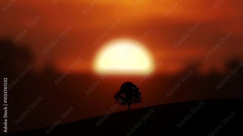 Dramatic Silhouette of a Tree on a Beautiful Setting of a Big Sun Dramatic Silhouette of a Tree on a Beautiful Setting of a Big Sun