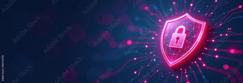 Cybersecurity shield with glowing lock icon on digital background. Digital shield with pink glow representing cybersecurity protection. shield and lock symbolizing cyber defense. Cybersecurity shield with glowing lock icon on digital background. Digital shield with pink glow representing cybersecurity protection. shield and lock symbolizing cyber defense.
