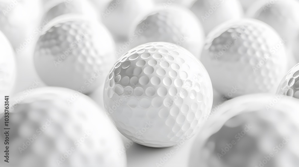 White golf balls on white background, banner, close up view, 3d illustration. White golf balls on white background, banner, close up view, 3d illustration.