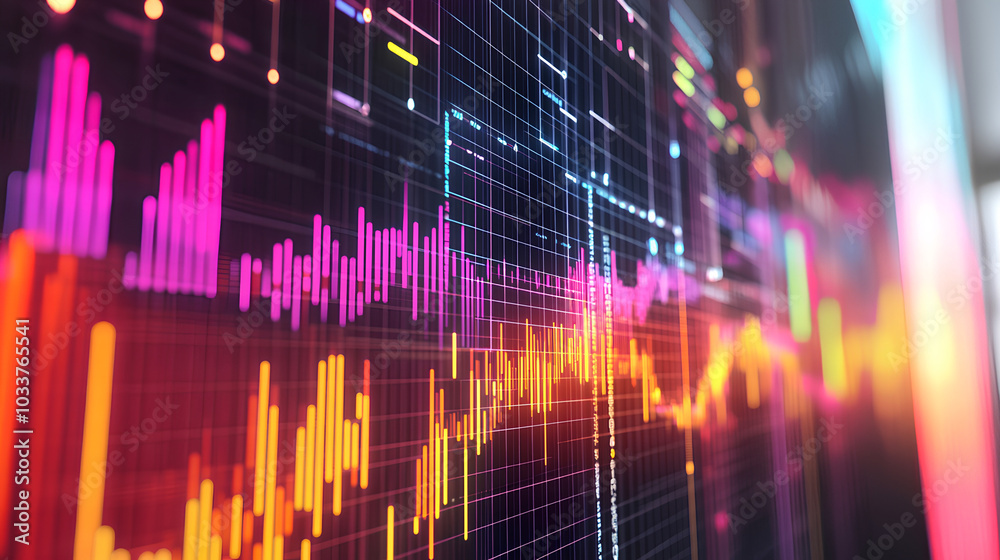 vibrant detailed graph with multiple line charts overlaid on a bar chart, set against a grid on a white background, representing data analysis vibrant detailed graph with multiple line charts overlaid on a bar chart, set against a grid on a white background, representing data analysis