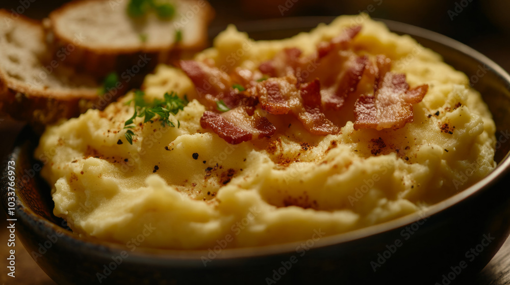 Scrambled eggs with bacon and cheese, Food stock photo Scrambled eggs with bacon and cheese, Food stock photo