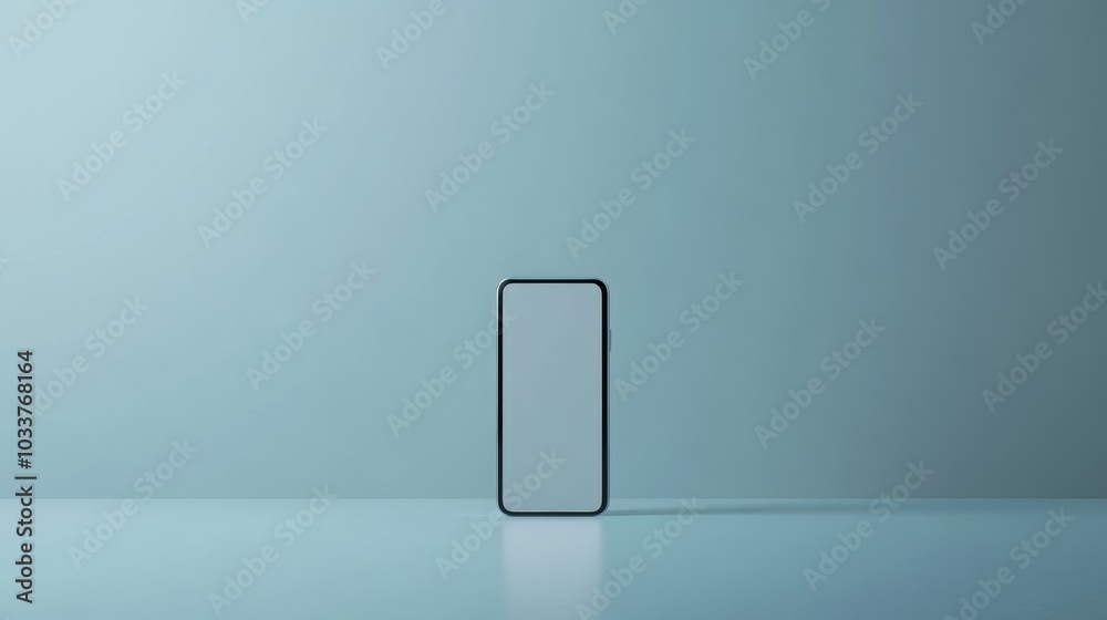 A phone is standing on a blue surface A phone is standing on a blue surface