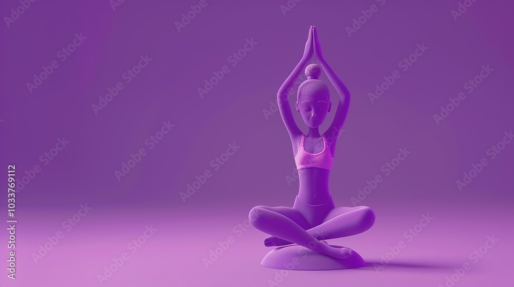 A 3D model of a woman in a yoga pose, rendered in a purple hue against a purple background. A 3D model of a woman in a yoga pose, rendered in a purple hue against a purple background.