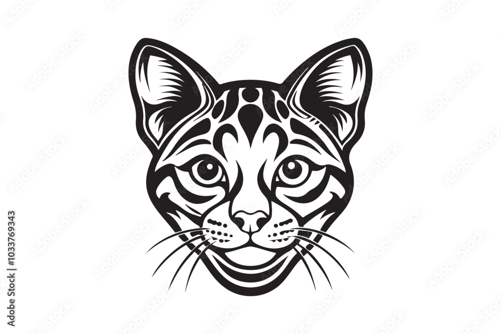 Obraz premium Ocelot Head silhouette vector illustration, Ocelot Head silhouette Vector