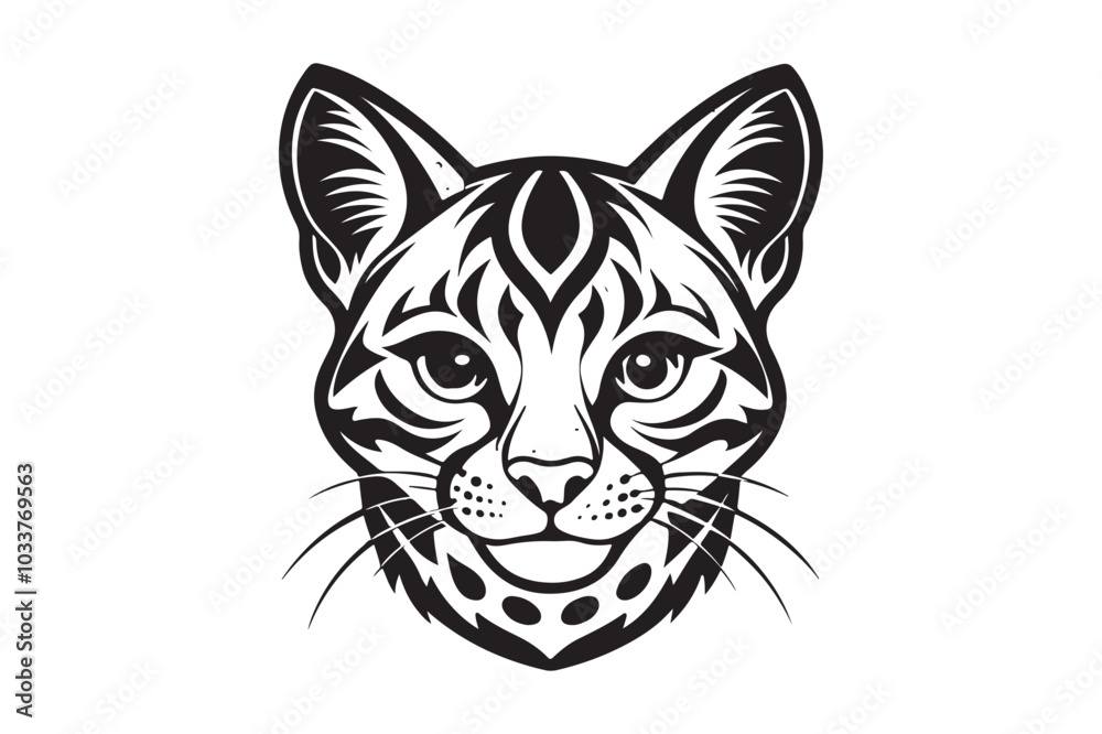 Fototapeta premium Ocelot Head silhouette vector illustration, Ocelot Head silhouette Vector