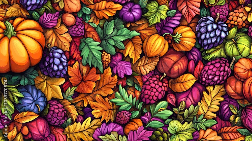 Seamless Pattern with a Bright Autumn Pattern. Hand-Drawn Illustration

