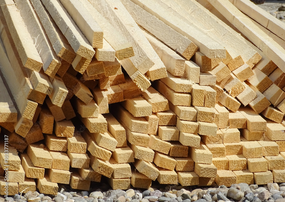 Pieces of wooden lath used in the roof of the house Pieces of wooden lath used in the roof of the house
