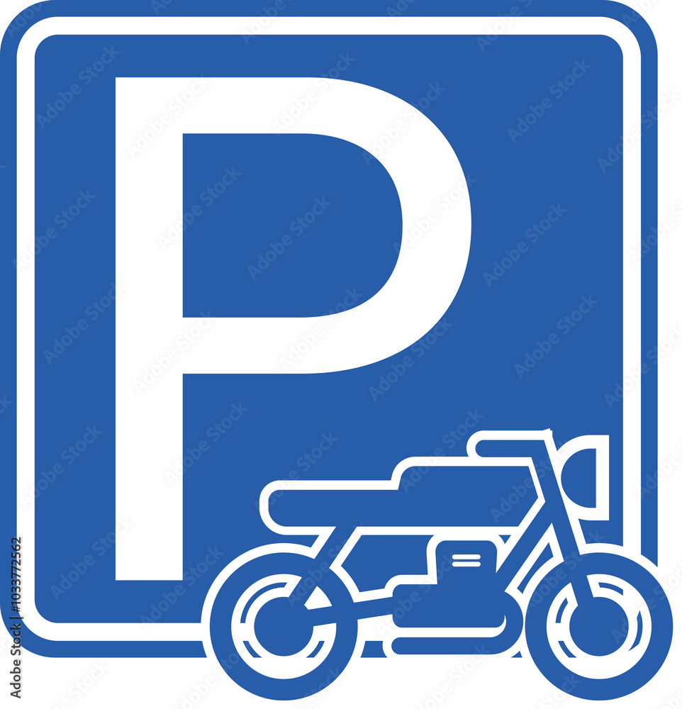 Printable isolated rectangle square blue and white parking area, with illustration pictogram of motor bike, motorcycle, bicycle, vehicle park lot sign Printable isolated rectangle square blue and white parking area, with illustration pictogram of motor bike, motorcycle, bicycle, vehicle park lot sign