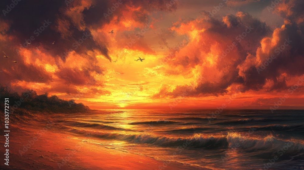 Fototapeta premium breathtaking panorama of a vibrant sunset sky