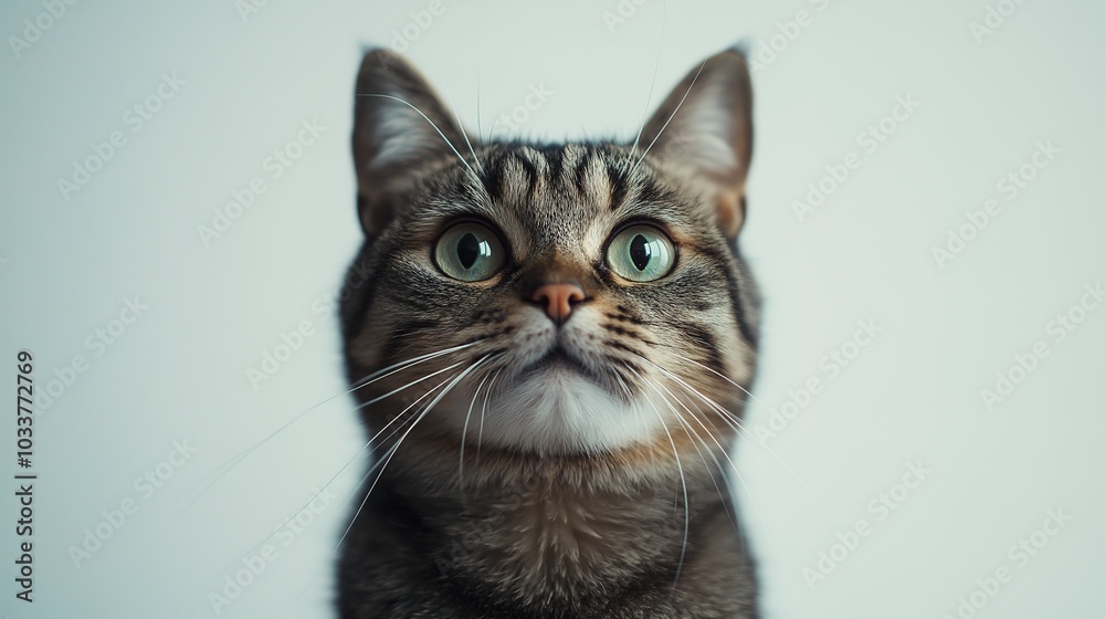 Playful cat sitting against white background, charming and full of personality. Expressive eyes and inviting fur texture for animal lovers Playful cat sitting against white background, charming and full of personality. Expressive eyes and inviting fur texture for animal lovers