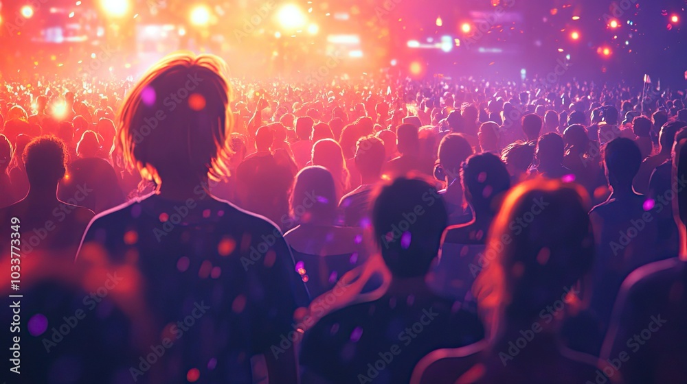 Obraz premium Silhouettes of people at a concert. This photo shows the excitement of a live concert and the energy of the crowd.