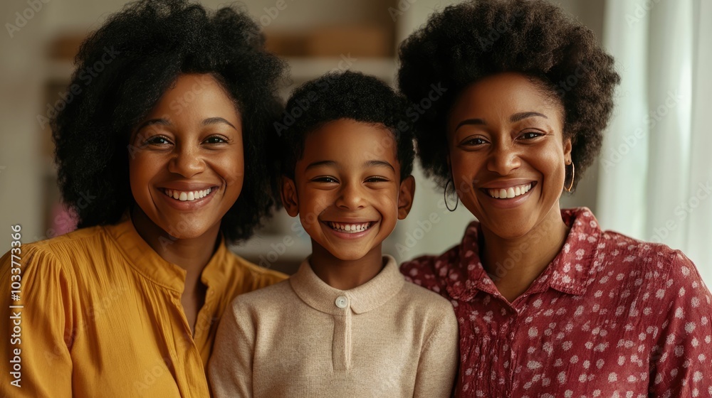 A heartwarming scene of a family gathered together laughing and bonding over the shared experience of looking through a cherished photo album