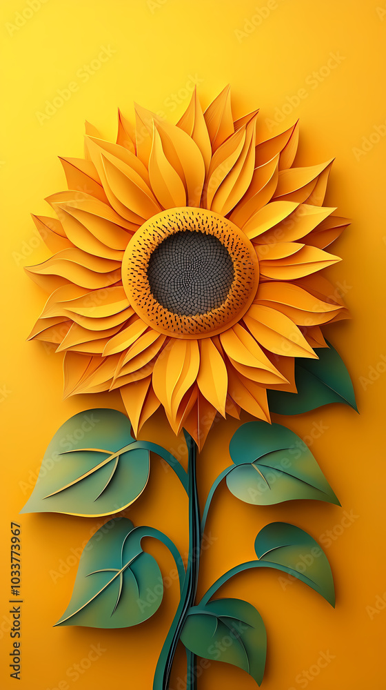 Obraz premium Sunflower logo 3d vector papercut
