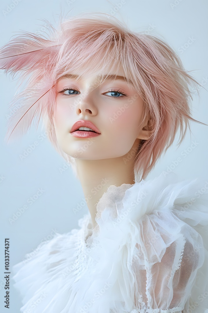 Blonde model posing in a white blouse with soft lighting Blonde model posing in a white blouse with soft lighting