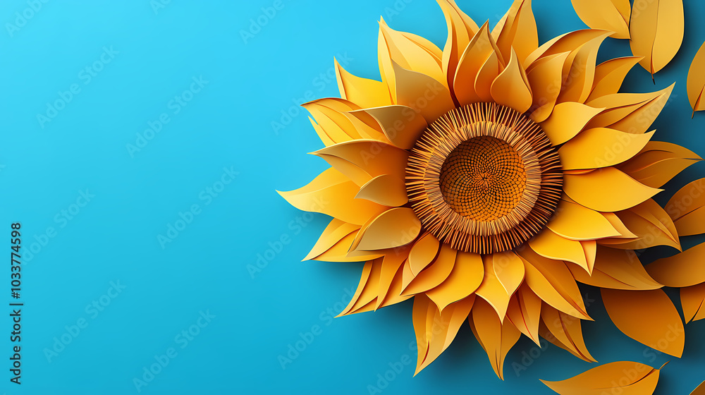 Fototapeta premium Sunflower logo 3d vector papercut