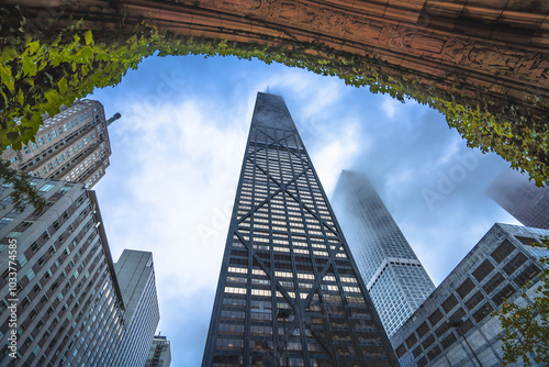 Obraz na płótnie Chicago towers at foggy weather scenic view, famous landmarks in state of Illinois w salonie