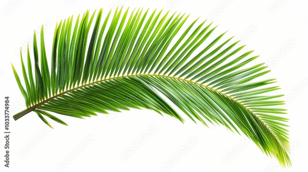 Obraz premium Coconut Palm Leaf Isolated on a White Background for Tropical and Aesthetic Designs Featuring Lush Greenery