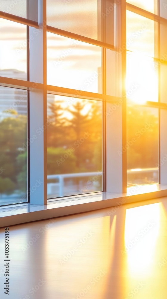 Fototapeta premium Sunlight streaming through large windows creates a warm and inviting atmosphere, AI