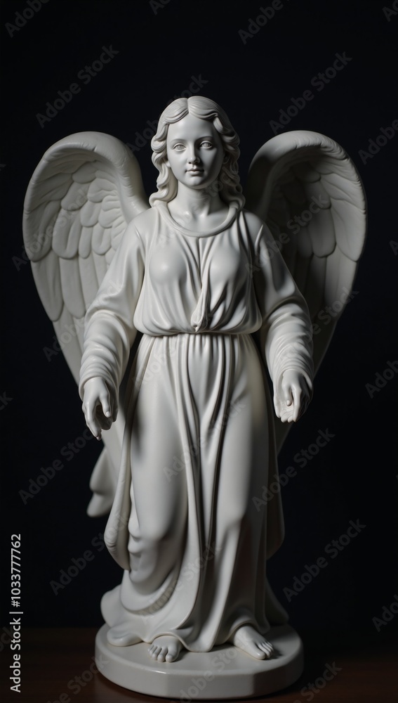 Angel Statue on Dark Backdrop - Suitable for Religious or Memorial Designs Angel Statue on Dark Backdrop - Suitable for Religious or Memorial Designs