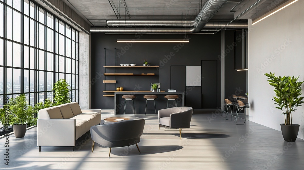 Fototapeta premium Modern Interior Lounge with City View