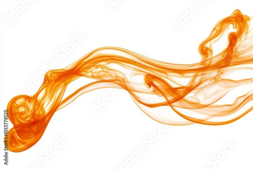 Abstract orange smoke swirling elegantly against a white background.